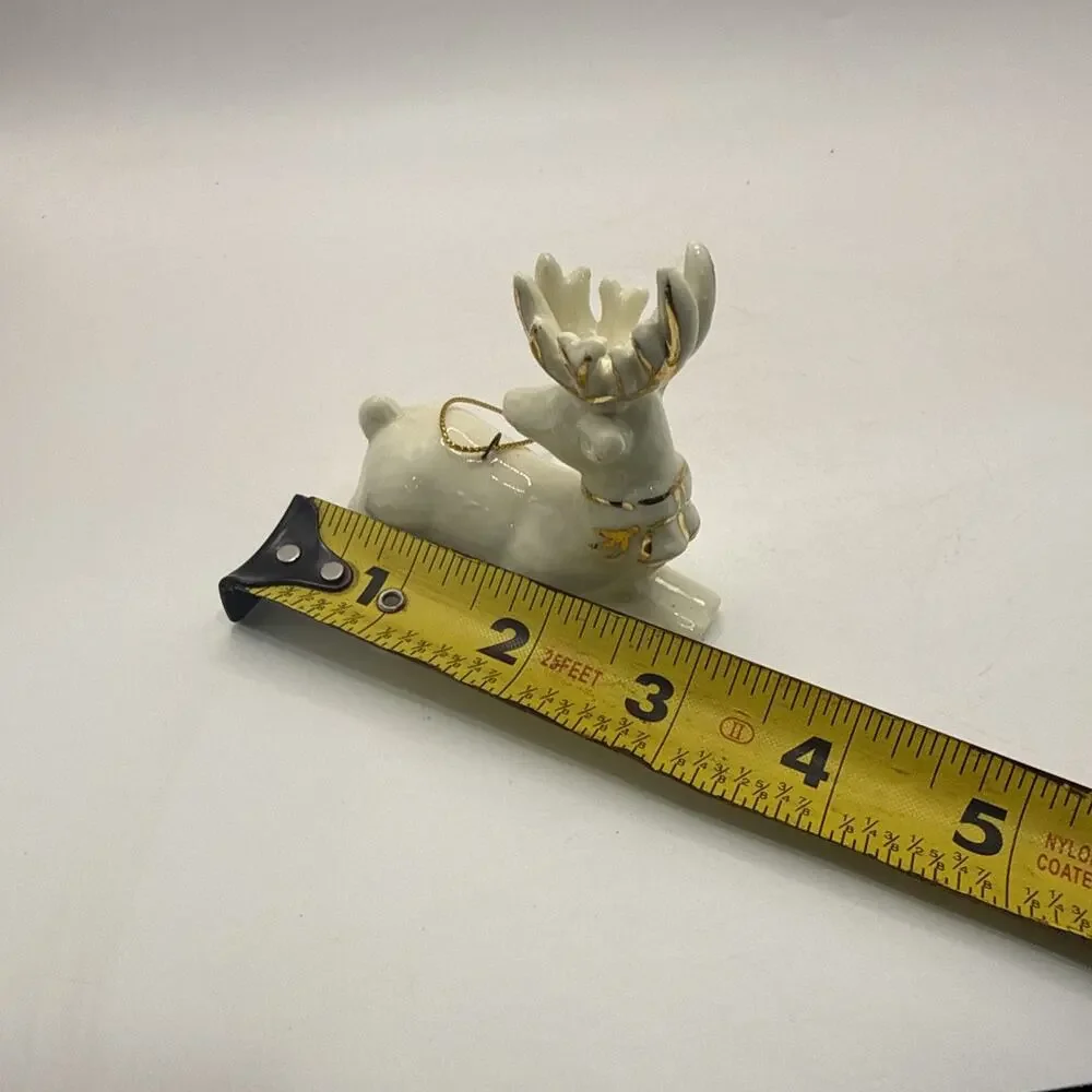 Ceramic Reindeer Christmas Ornament Gold Accents Vintage *